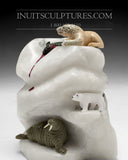 7" Masterpiece Polar Bear Hunting Scene by Famous Jimmy Iqaluq (from Inuvik Exhibition)