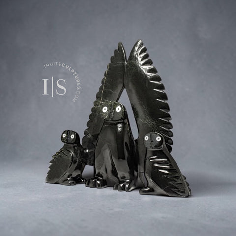 CURATOR'S CHOICE 21" Owl Family by Adamie Qaumagiaq *Meet the Flockers*