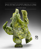 12" Dancing Electric Green Bear by Mosesee Pootoogook