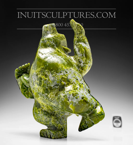 12" Dancing Electric Green Bear by Mosesee Pootoogook