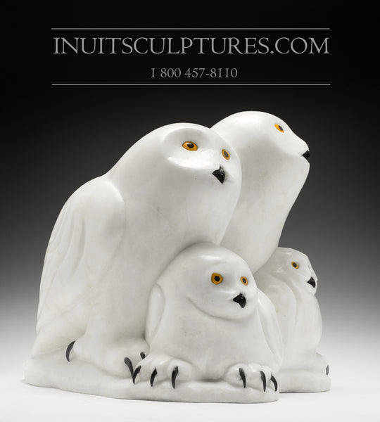 16" Owl Family by Famous Manasie Akpaliapik